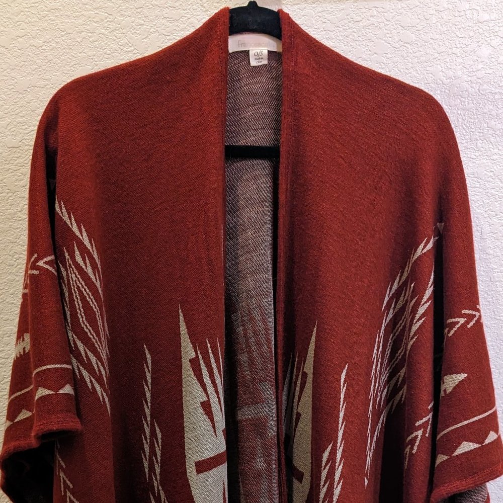 Francesca's auburn aztec-inspired wrap poncho shawl